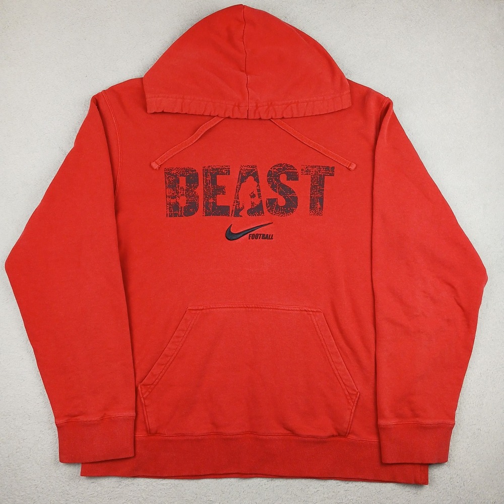 Vintage Nike Hoodie Mens Large Red Beast Football Graphic Pullover Sweatshirt L